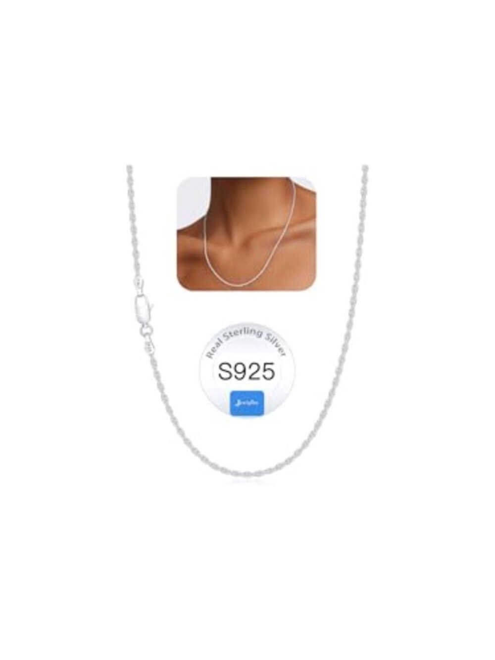 925 Sterling Silver Rope Chain Necklace 1.5mm Lobster Clasp Women's 18 Inch